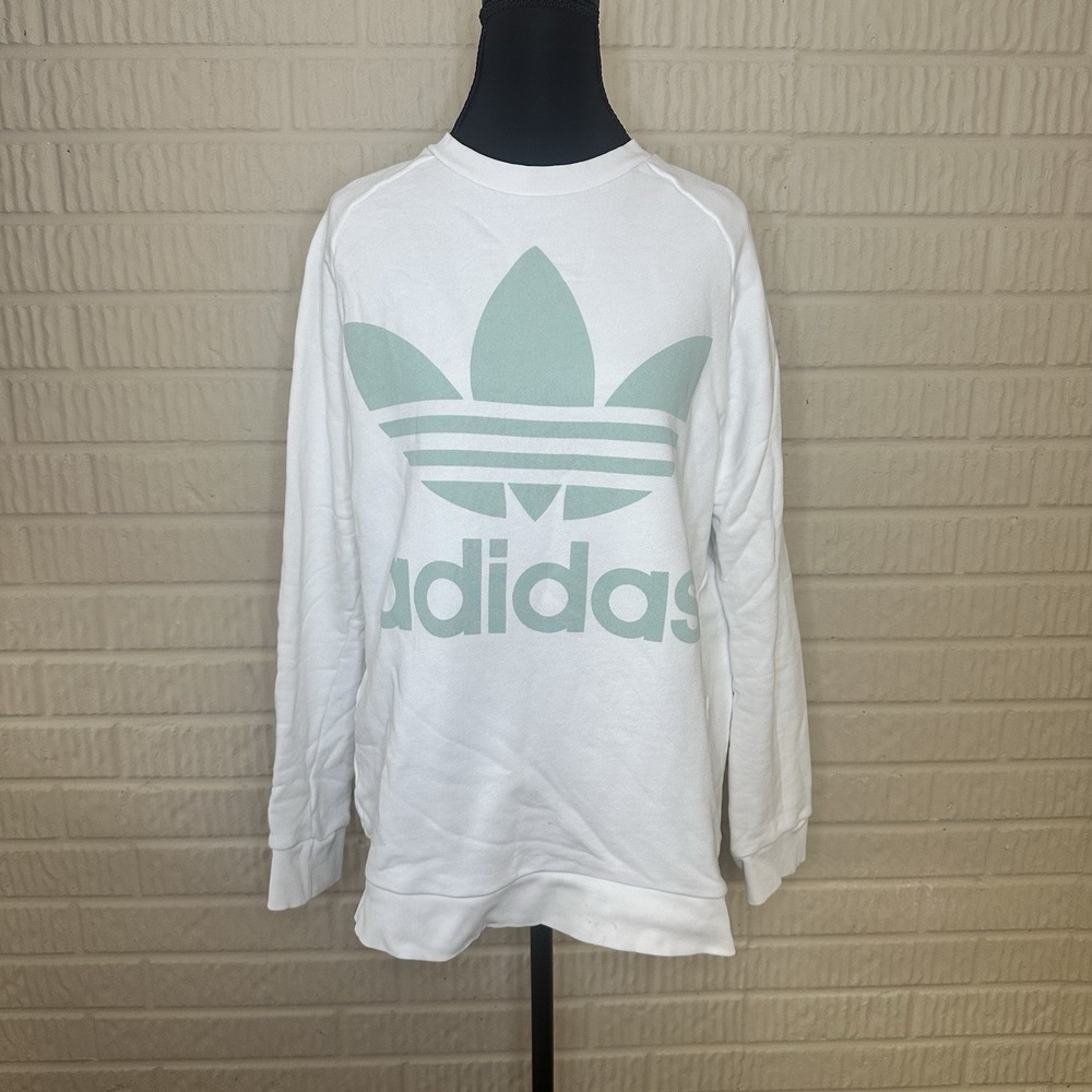 Adidas Tri Fold Logo‎ Unisex Sweatshirt Size S White Crewneck Pullover Cotton